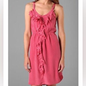 Rebecca Taylor Pink Waterfall Ruffle Lined Dress Pink 100% silk